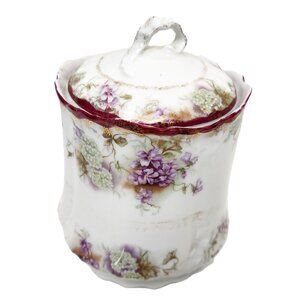 Antique J&C Malmaison Germany Hand Painted Cracker Jar with Gold Detail